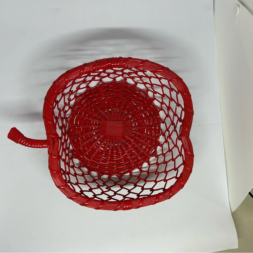 Bright Red Enamel‎ Metal Woven Apple Shaped Basket
